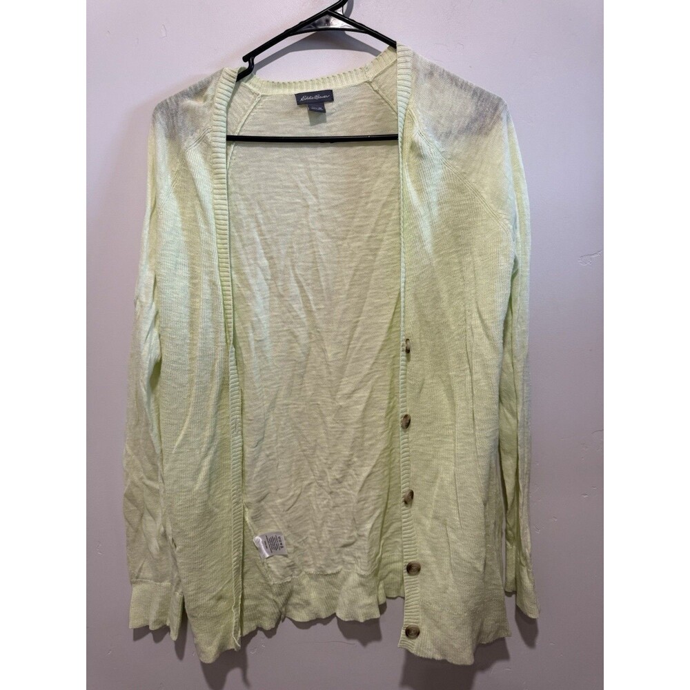 Eddie Bauer Size Medium Lime Green Long Sleeve Button Front Cardigan Light